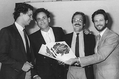 Festa do Prêmio Colunistas Promoção 1986, com DPZ e Coca-Cola: Mauro Multedo, Alexis Pagliarini e Marcio Ehrlich