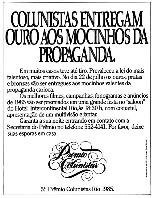 Festa do Prêmio Colunistas Promoção 1985